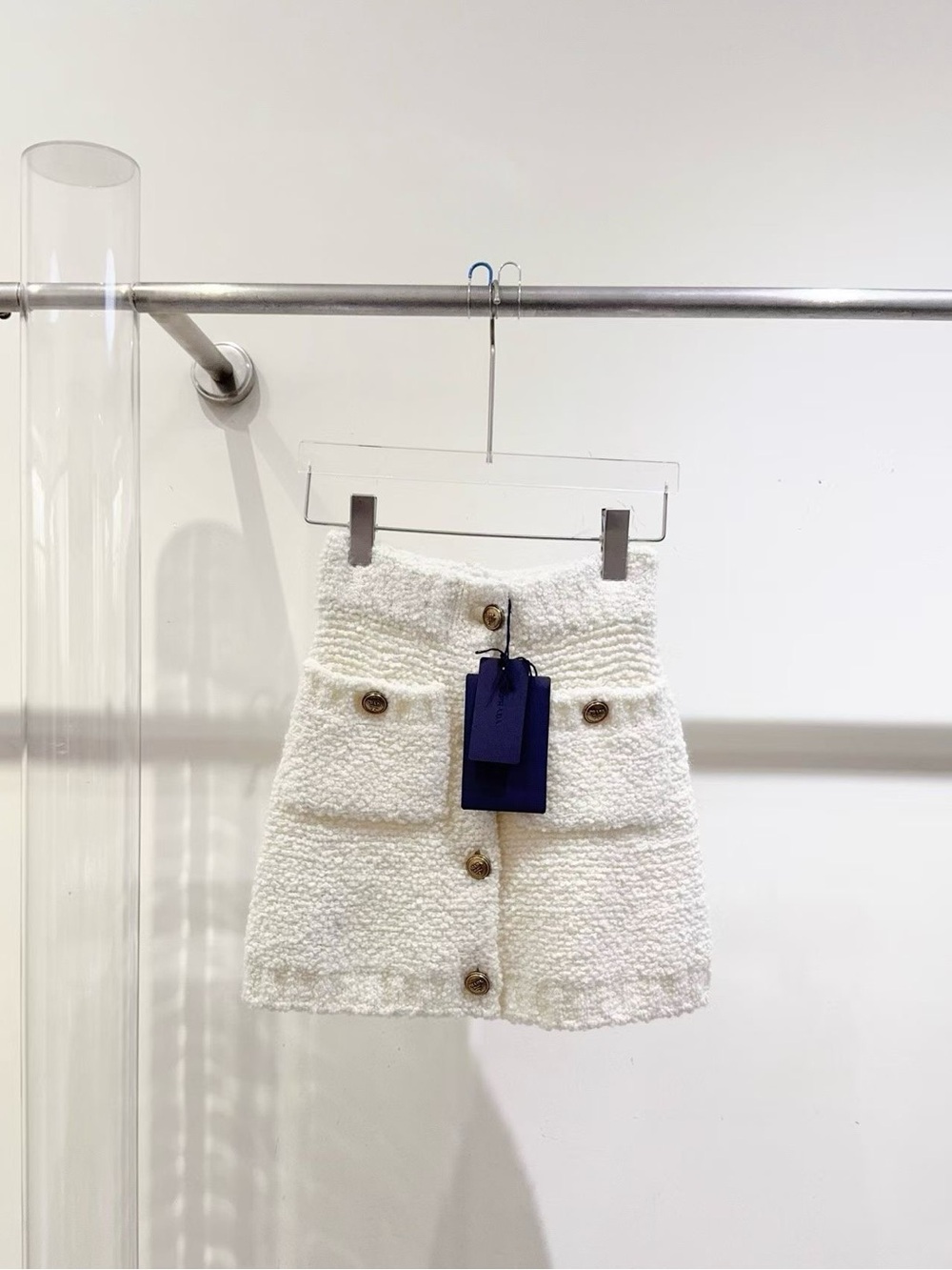 Prada White Bouclé Button-Front Mini Skirt